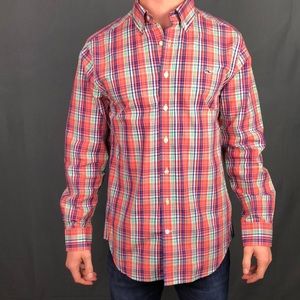 Vineyard Vines Orange, Green, Purple Plaid Slim Fit Whale Shirt Size - Medium